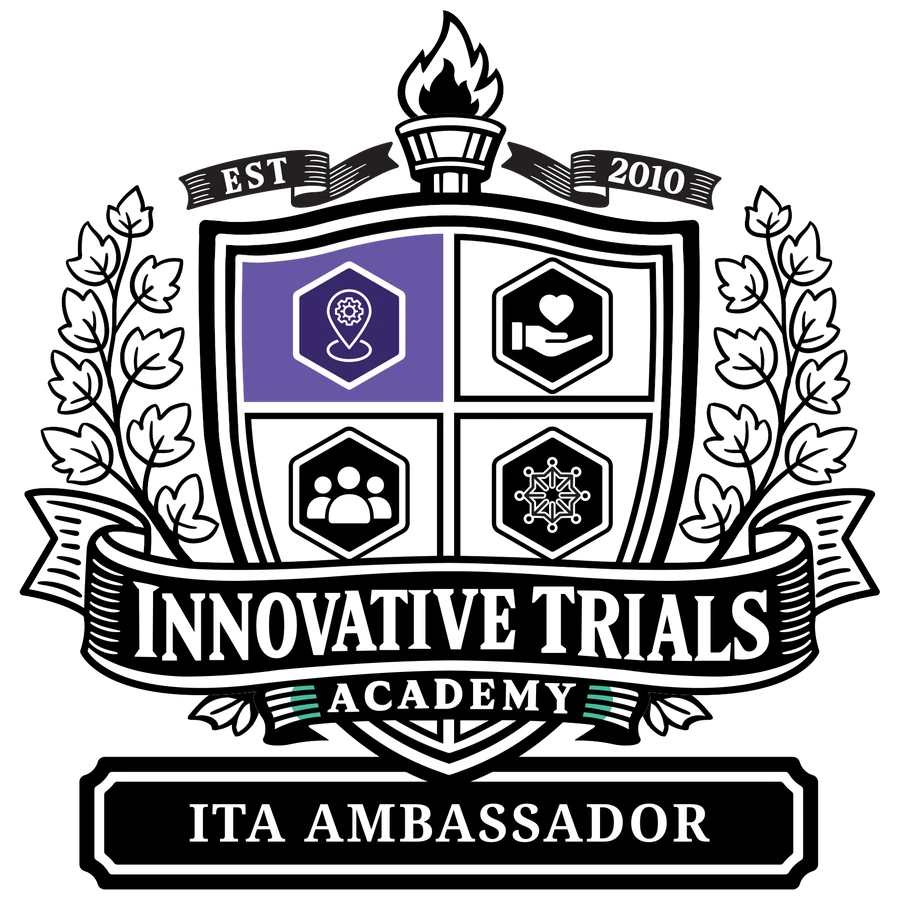 The ITA Ambassador crest, with a black name plate